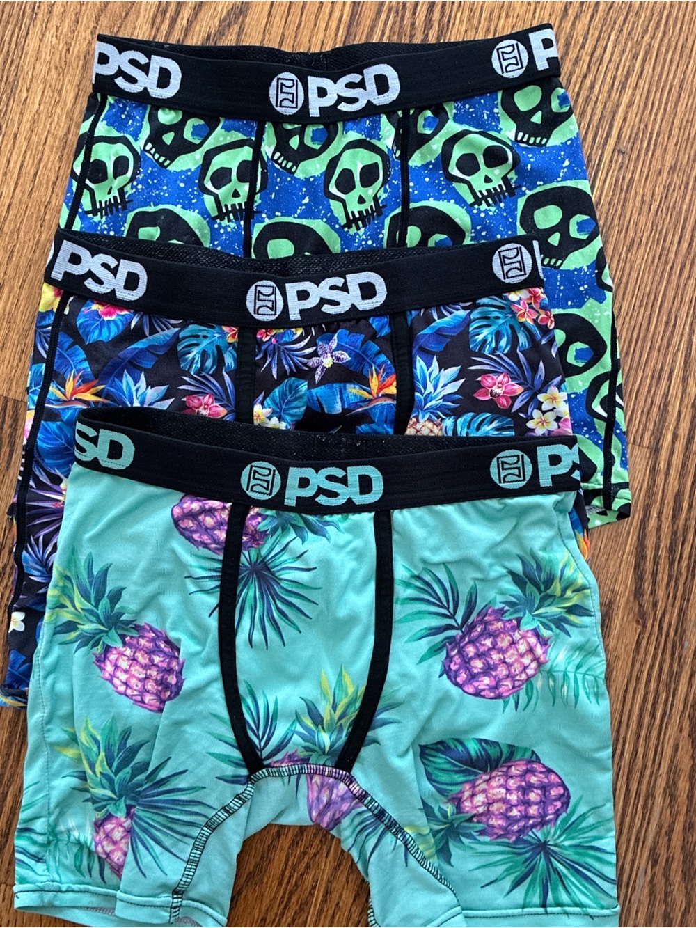PSD Boys 3-Pack Boxer Briefs - Aqua, Blue, Green Tropical & Skull Prints